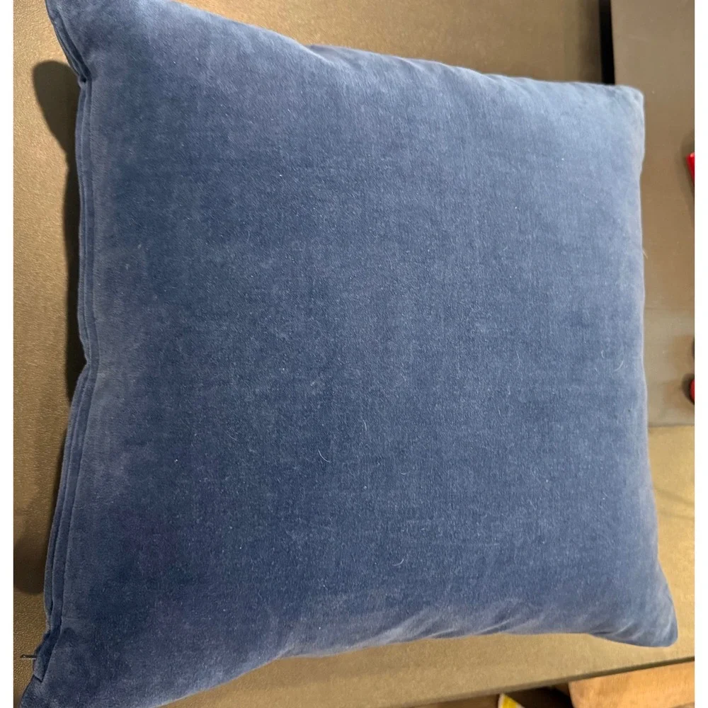 Home Decor 14x14 Square Throw Pillow Blue Velvet Beaded Bird Tree Boho